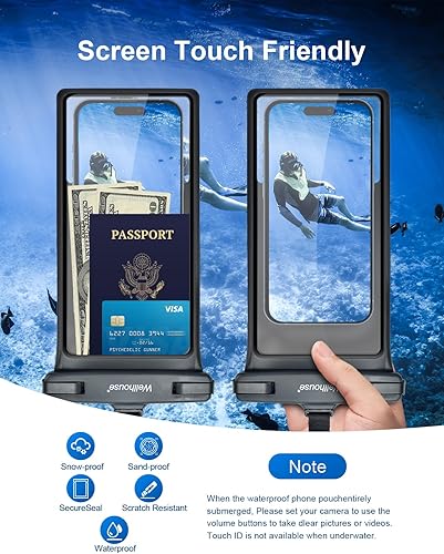 Miniatura 14 de wellhouse Funda impermeable para teléfono, funda impermeable para iPhone 16 15 14 13 12 Pro Max XS Samsung, IPX8 3D bolsa seca para teléfono celular
