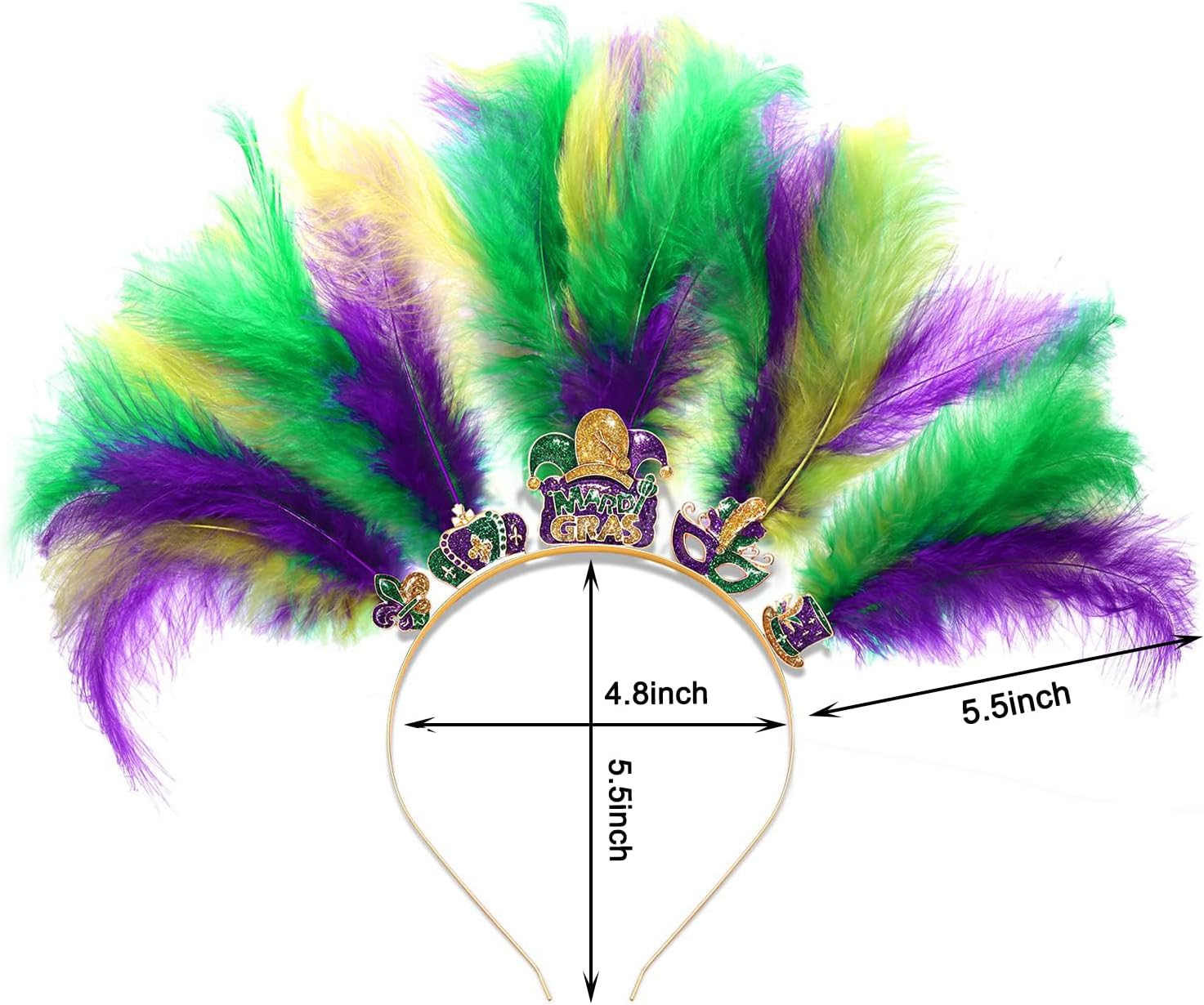 YAHPERN Mardi Gras Headbands for Women Mask Fleur De Lis Hairband Carnival Feather Headwear Mardi Gras Hair Accessory Gifts - Image 7