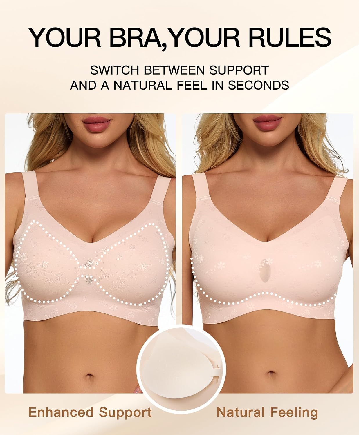 Minimizer Bras for Women Wireless Full Coverage Supportive Seamless Bralette(42DD, Pink)