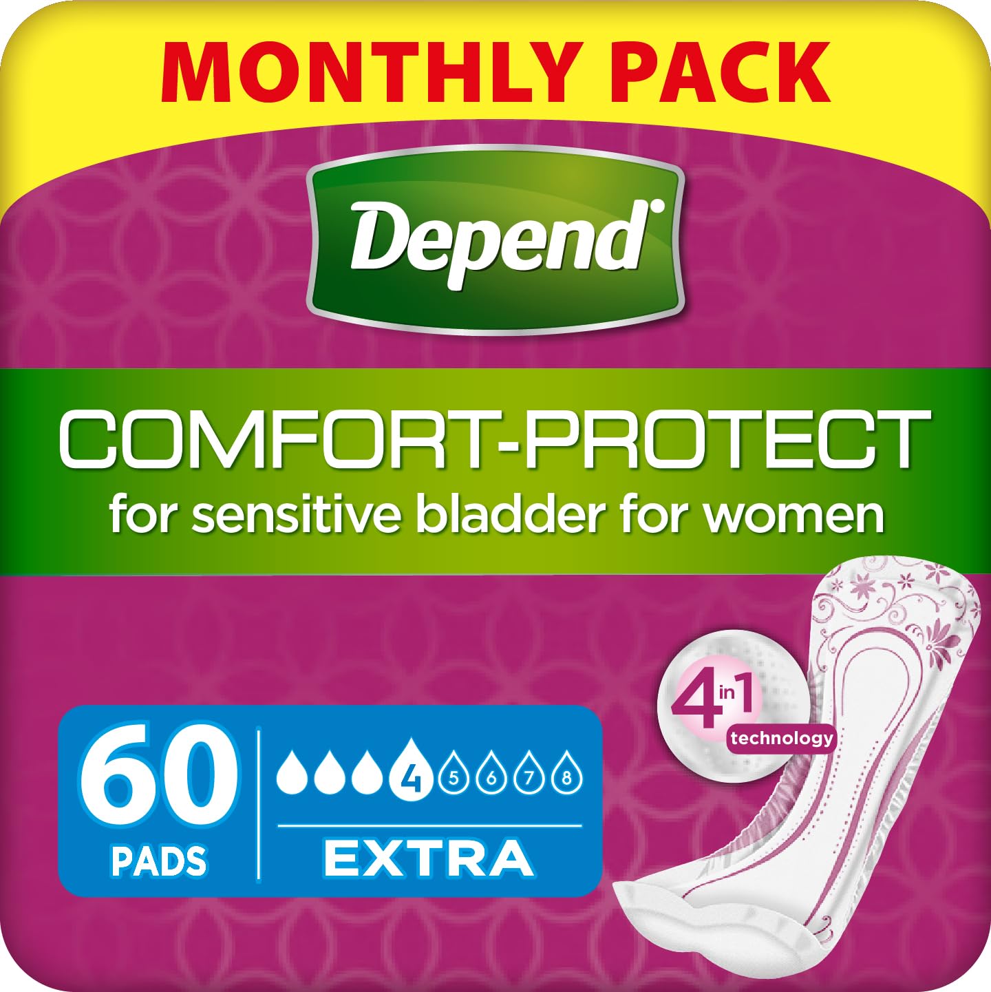 Depend Extra Incontinence Pads for Women - 60 Pads