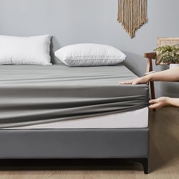 WenBags Waterproof Fitted Bed Sheets, Mattress Protector for Home & Hospital Care Beds, Soft Hospital Bed Sheets with Elastic All Around 1, Gray, Twin