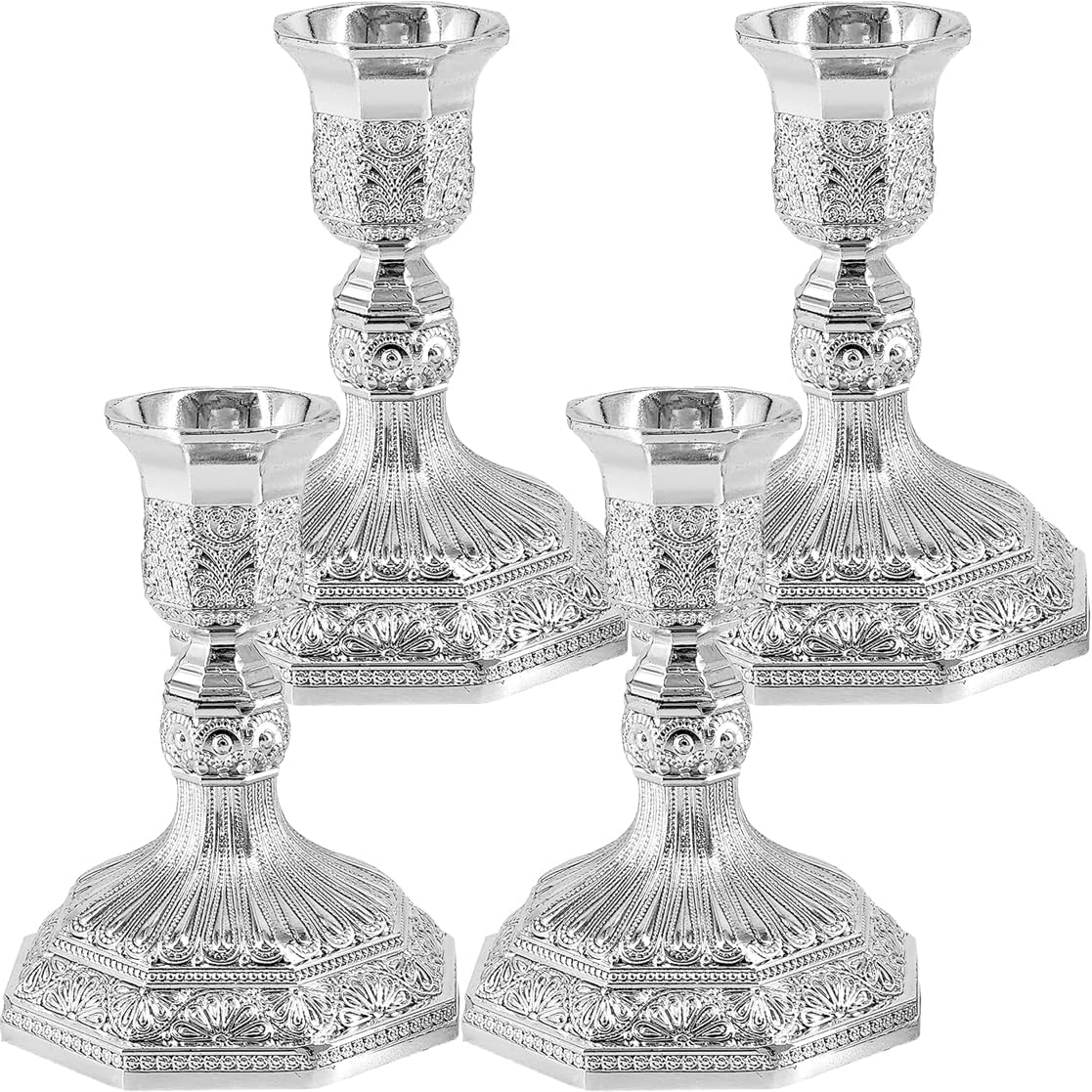 The Dreidel Company Shabbat Candlesticks Candle Holders Silver Plated, 2 Candlesticks Set Style 2