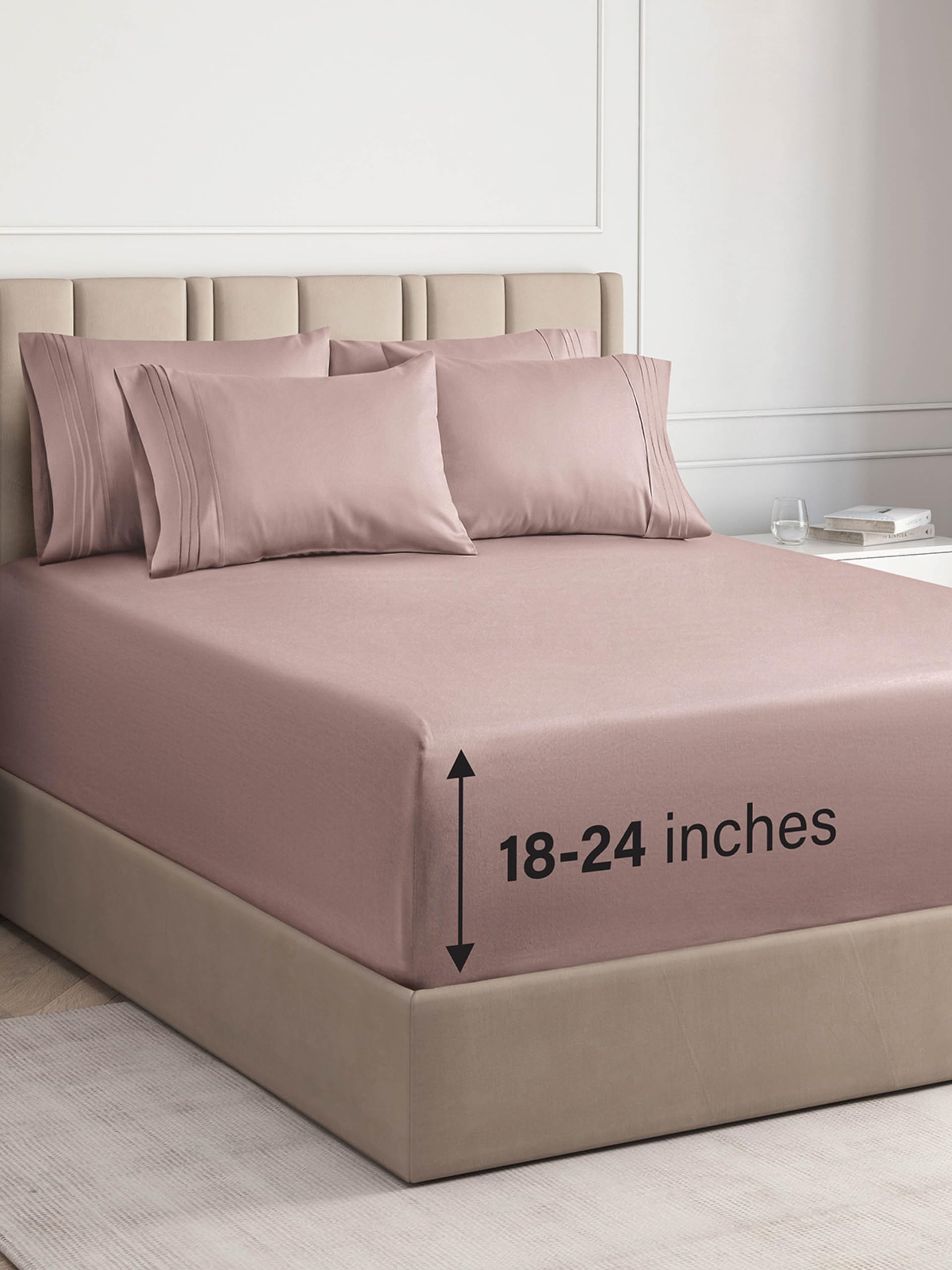 Extra Deep King Sheet Set - 6 Piece Breathable & Cooling Sheets - Hotel Luxury Bed Sheets Set - Easy & Secure Fit - Soft, Wrinkle Free & Comfy Sheets Set - Mauve Sheet Set w/Extra Deep Pockets