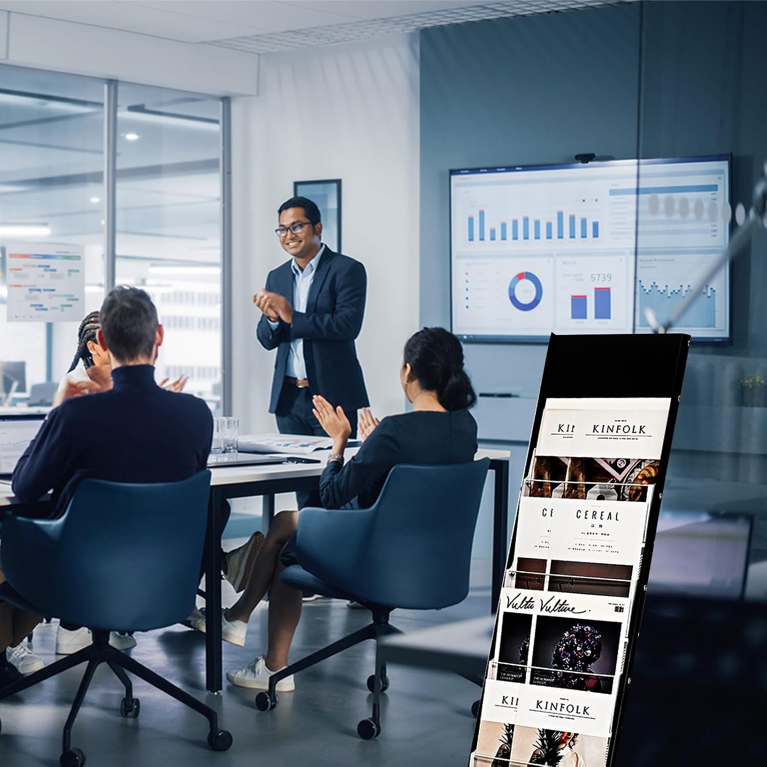 PATIKIL Detachable Magazine Display Racks Floor Standing 6 Layers Brochure Stand Catalog Literature Holder with 4 Wheels for Hotel, Exhibition, Office