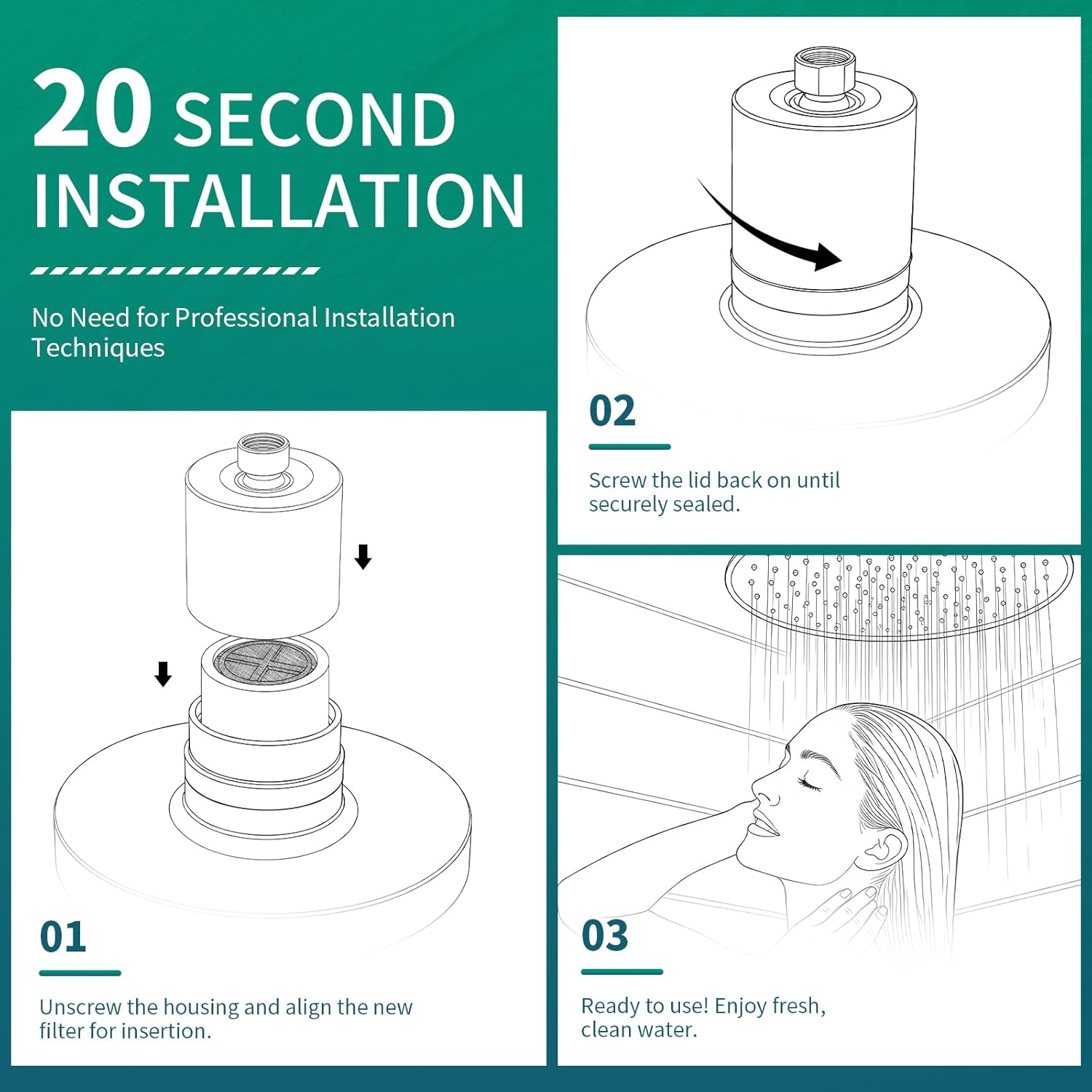 (3-Pack) Replacement Filter Cartridge Compatible with Eskiin Shower Head - for Hard Water, Chlorine Removal