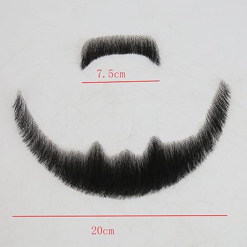 Miniatura 4 de ZigZag Hair Extensión de barba facial de cabello humano, bigote negro, disfraz de barba falsa para adultos y hombres, maquillaje realista de encaje,