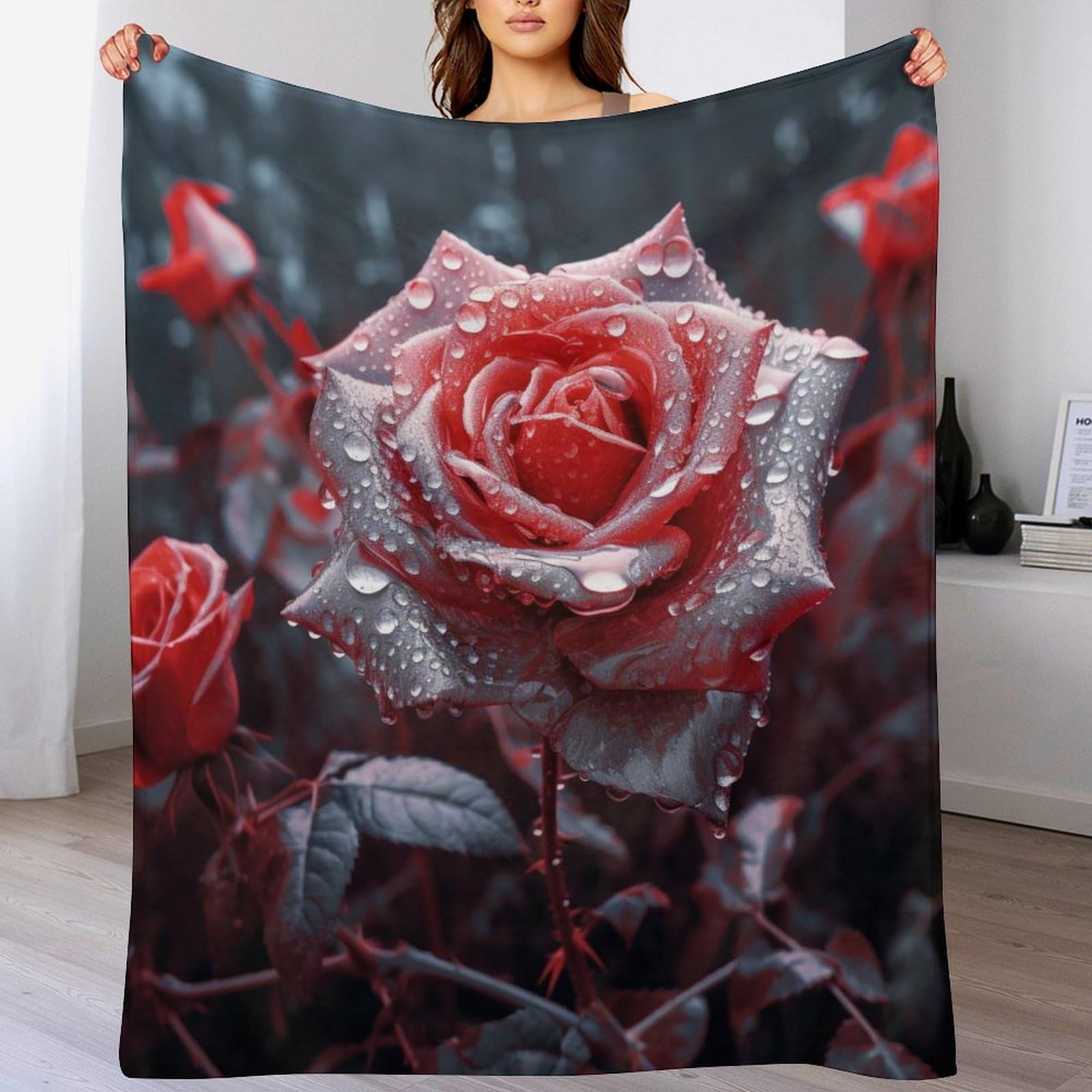 PAZZK Rose Blanket Throw Bedspread Soft Fluffy Warm Light Flannel Fabric Design for Duvet Cover Quilt Rug | Perfect for Adults Or Children's Gifts（180×200cm）