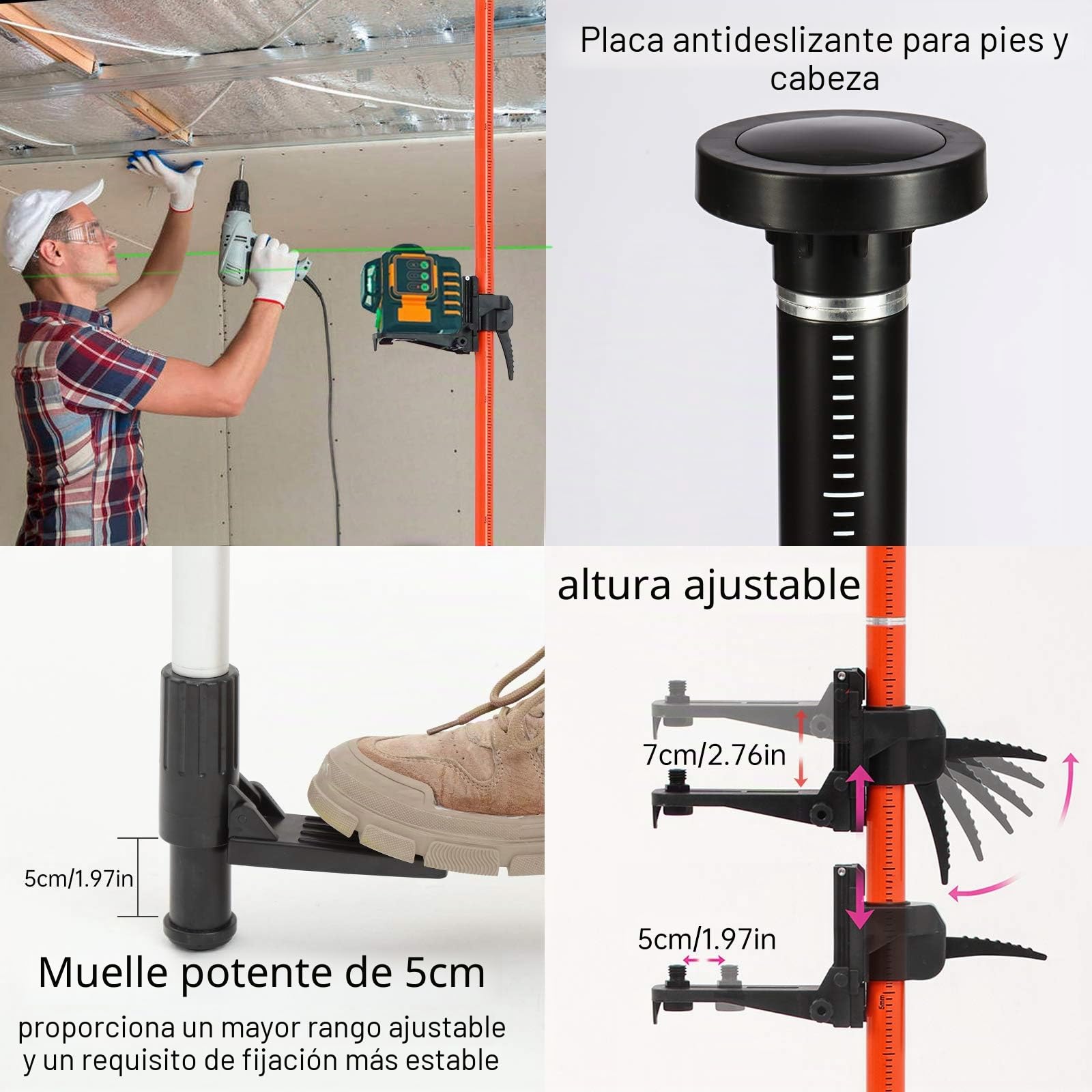 Poste Telescópico de soporte de nivel láser, 3,7 m Poste telescópico con trípode para láseres de nivel de láseres giratorios y de línea, con tornillos roscados de 1/4"-20 y 5/8"-11