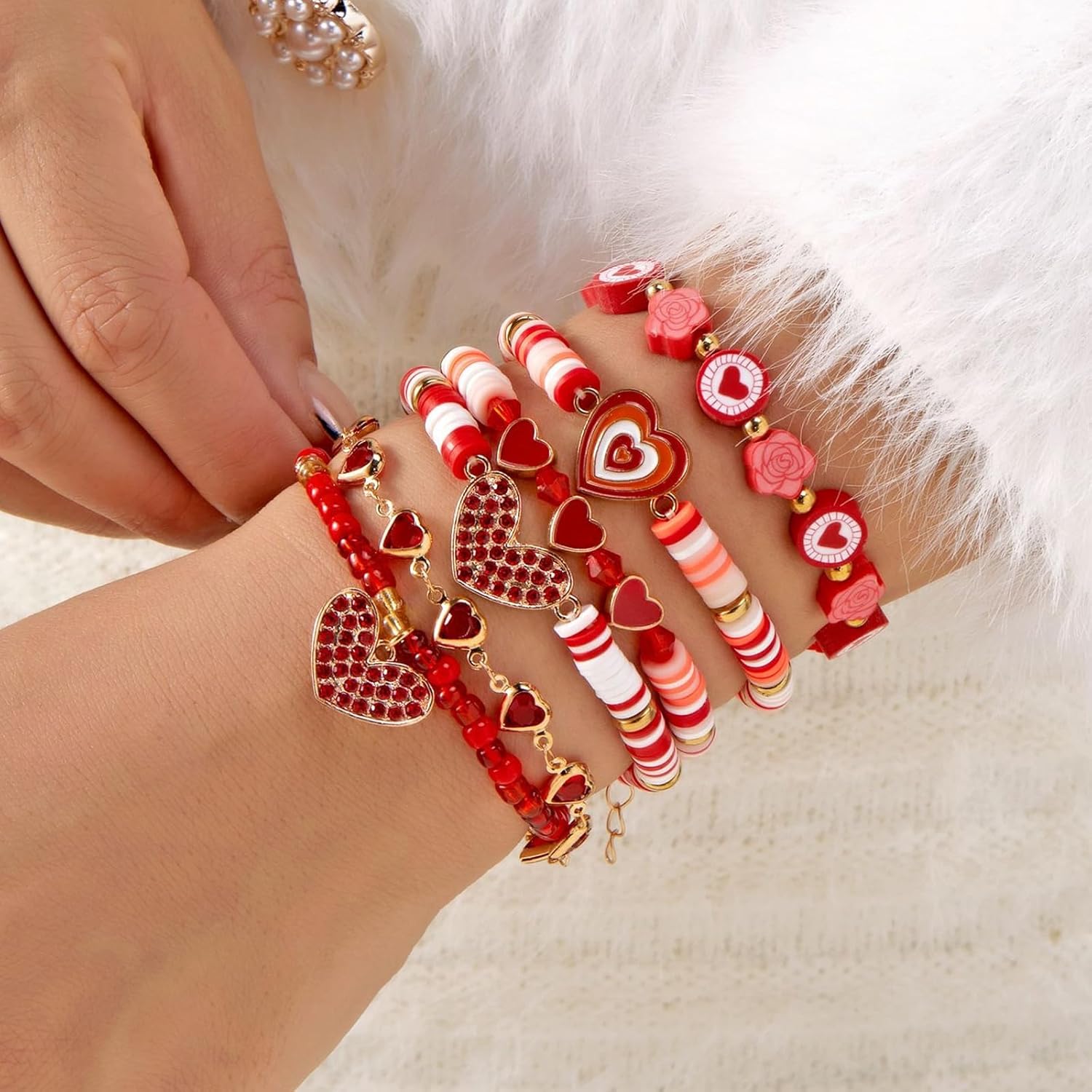 HUASAI Heart Bracelet Red Heart Bracelets for Women Valentines Bracelet Valentines Day Gifts for Women Trendy - Image 2