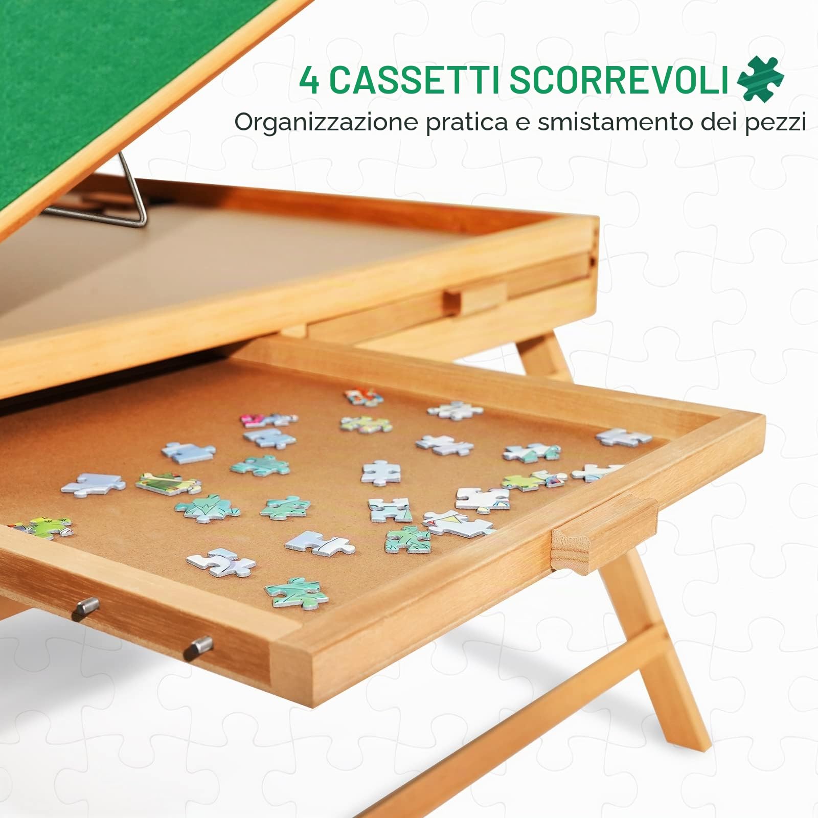 1500 pezzi tavolo puzzle portatile con gambe, 64 x 87 cm, in legno regolabile con 4 cassetti e copertura, regalo di compleanno per mamma, 3 angoli di inclinazione, tavolo puzzle per adulti