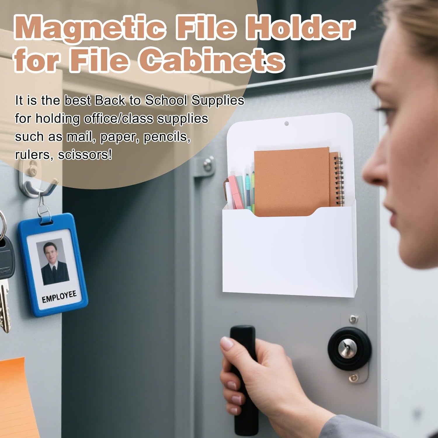 6 Pack Magnetic File Holder, Wall Mounted Hanging Organizer for Mail, Magazines, Papers, Fits Refrigerator, Whiteboard, Office, Classroom, 12.4x9.45x1.06 Inch, White