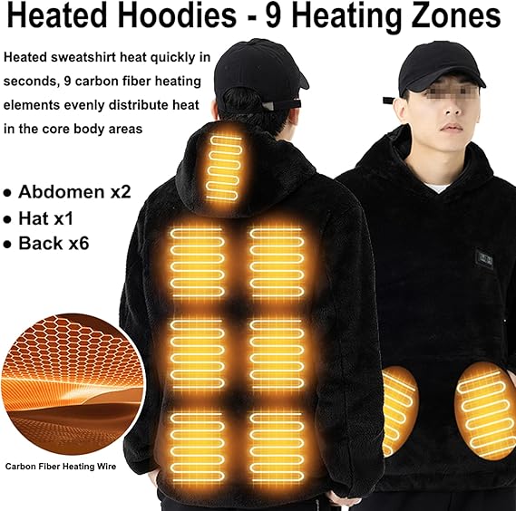 Verwarmde Hoodie Voor Heren, Verwarmde Pullover-hoodie Met 9 Verwarmingszones, Snelle Verwarming, Verwarmd Sweatshirt Voor Winterjagen, Vissen Verwarmde Hoodie Voor Heren, Verwarmde Pullover-hoodie Met 9 Verwarmingszones, Snelle Verwarming, Verwarmd Sweatshirt Voor Winterjagen, Vissen