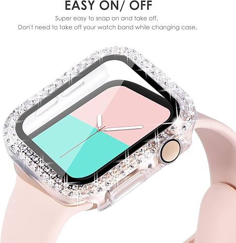Miniatura 4 de NewWays Paquete de 2 fundas brillantes con protector de pantalla compatible con Apple Watch de 1.496 pulgadas, 1.575 pulgadas, 1.654 pulgadas, 1.732