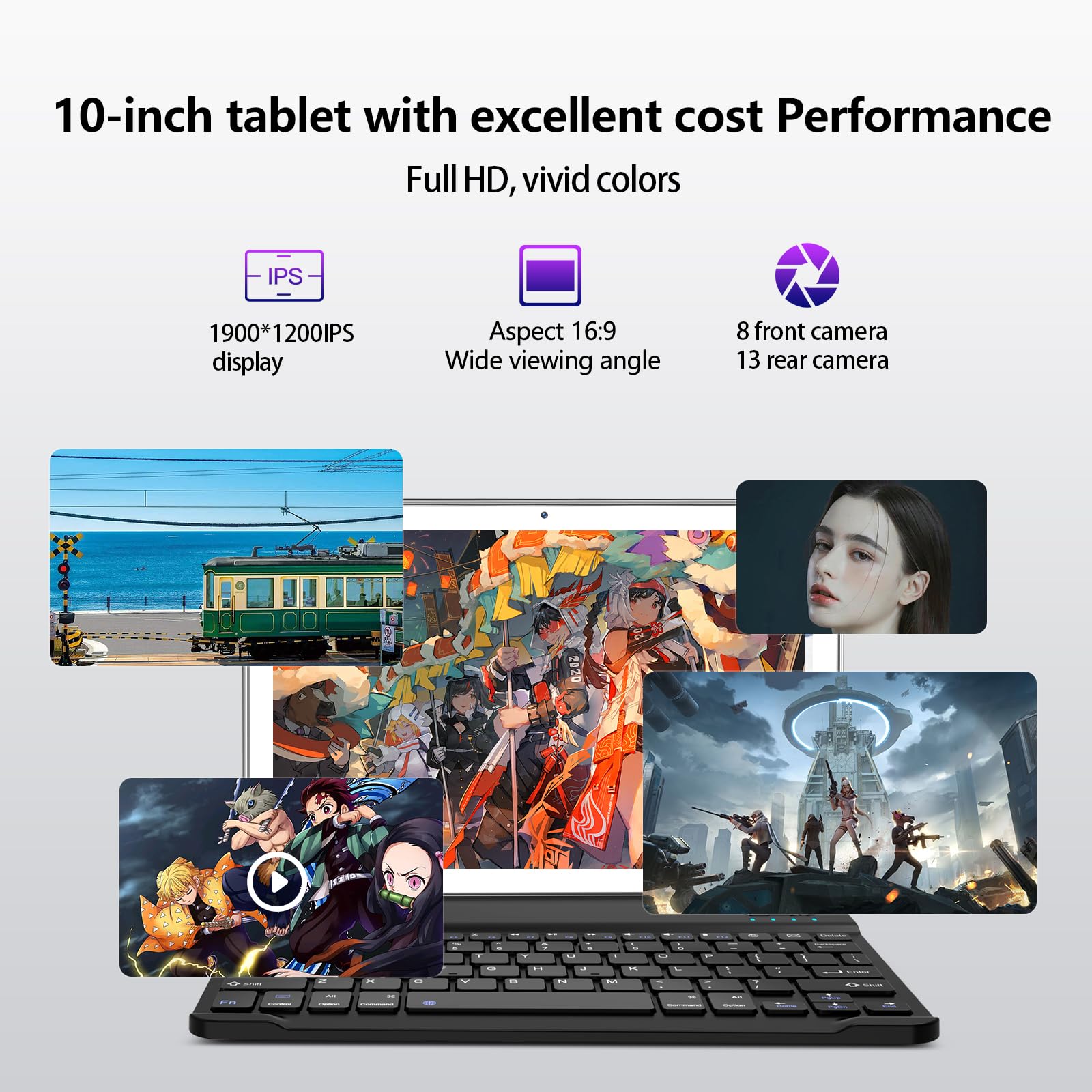 EITOMIN Tablet 10 pollici 2026 Ultimo Android Tablet 128 GB ROM+16 GB RAM+1 TB Octa-Core espandibile 5G WiFi 1080FHD/13MPCamera/7000mAh/Bluetooth 5.0/GPS/Tab con tastiera/OTG/mouse/penna argento