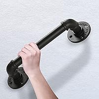 Vista 7 de Manija de puerta de granero de tubería industrial rústica para barra de agarre de 12 pulgadas, juego de 2 (color negro)