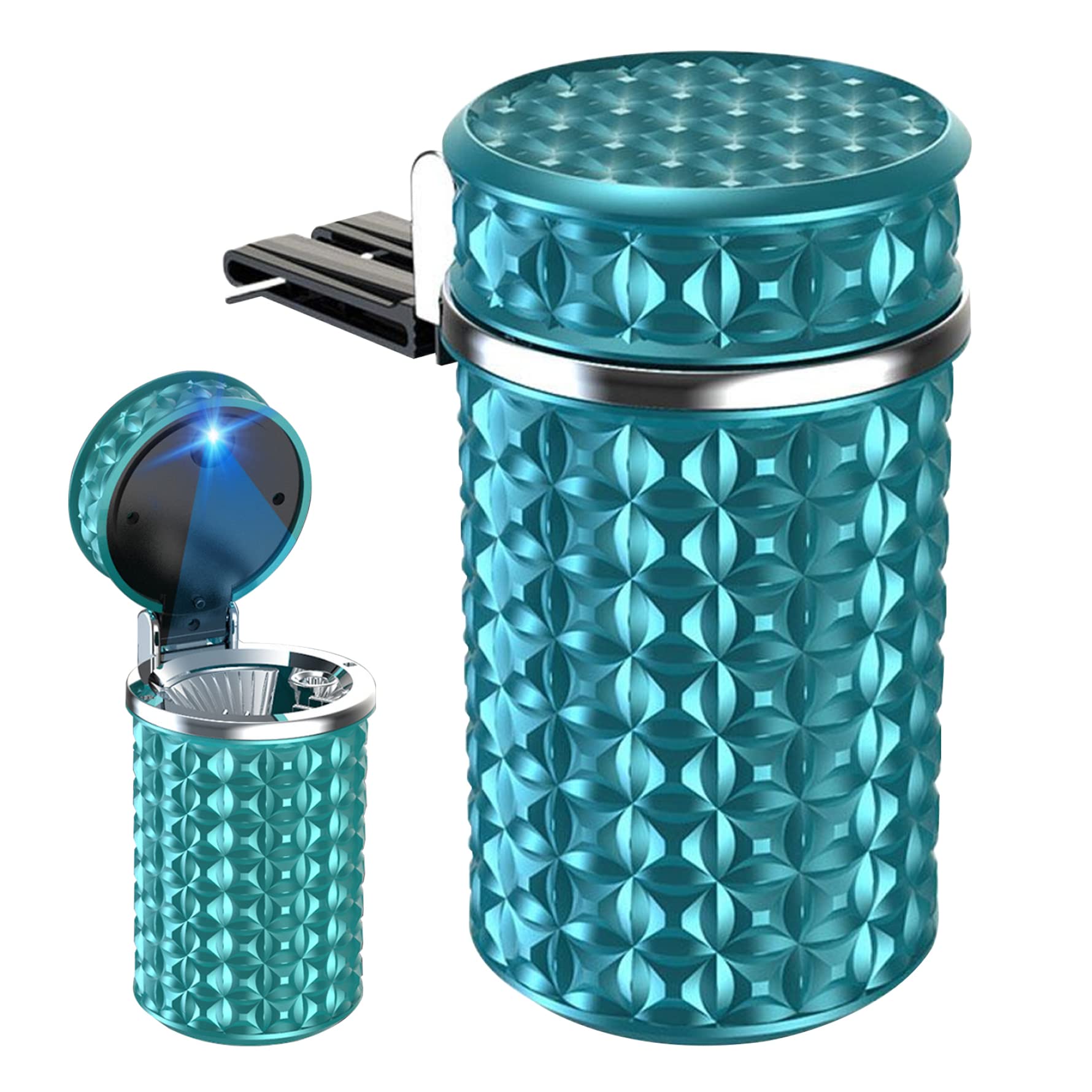 Car Ashtray with Lid,Detachable Smokeless Auto Ashtray with Blue LED Light,Portable Mini Vehicle Trash Can for Trave Home Office - 6.5x12cm