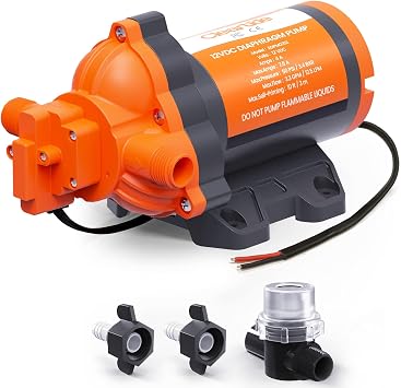 Cleartide DC Diaphragm Water Pump, 12V, 3.3 GPM, 50 PSI, Self-Priming 10FT, Self-Diagnosis & Dry-Run Protection, Built-In Pressure Switch, Water Pressure Booster Pump for RV/Camper/Marine/Outdoor