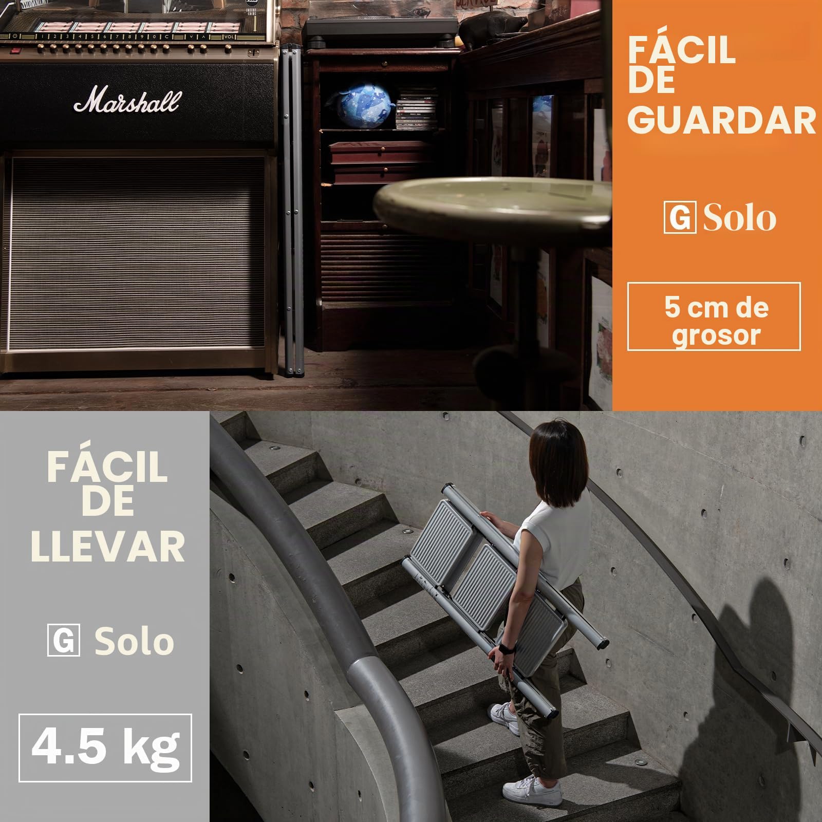 XinSunho Escalera Plegable de 3 Peldaños, Escalera de Tijera con Amplios Peldaños Antideslizantes, 3 Peldaños, soporta hasta 150 kg, Escalera portátil para el hogar, Gris