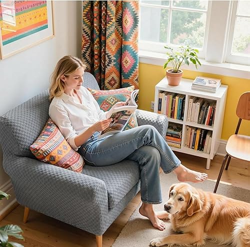 Miniatura 3 de YEMYHOM Fundas para silla de 2 piezas a cuadros para sala de estar, fundas gruesas de alta elasticidad con brazos antideslizantes y elásticos para