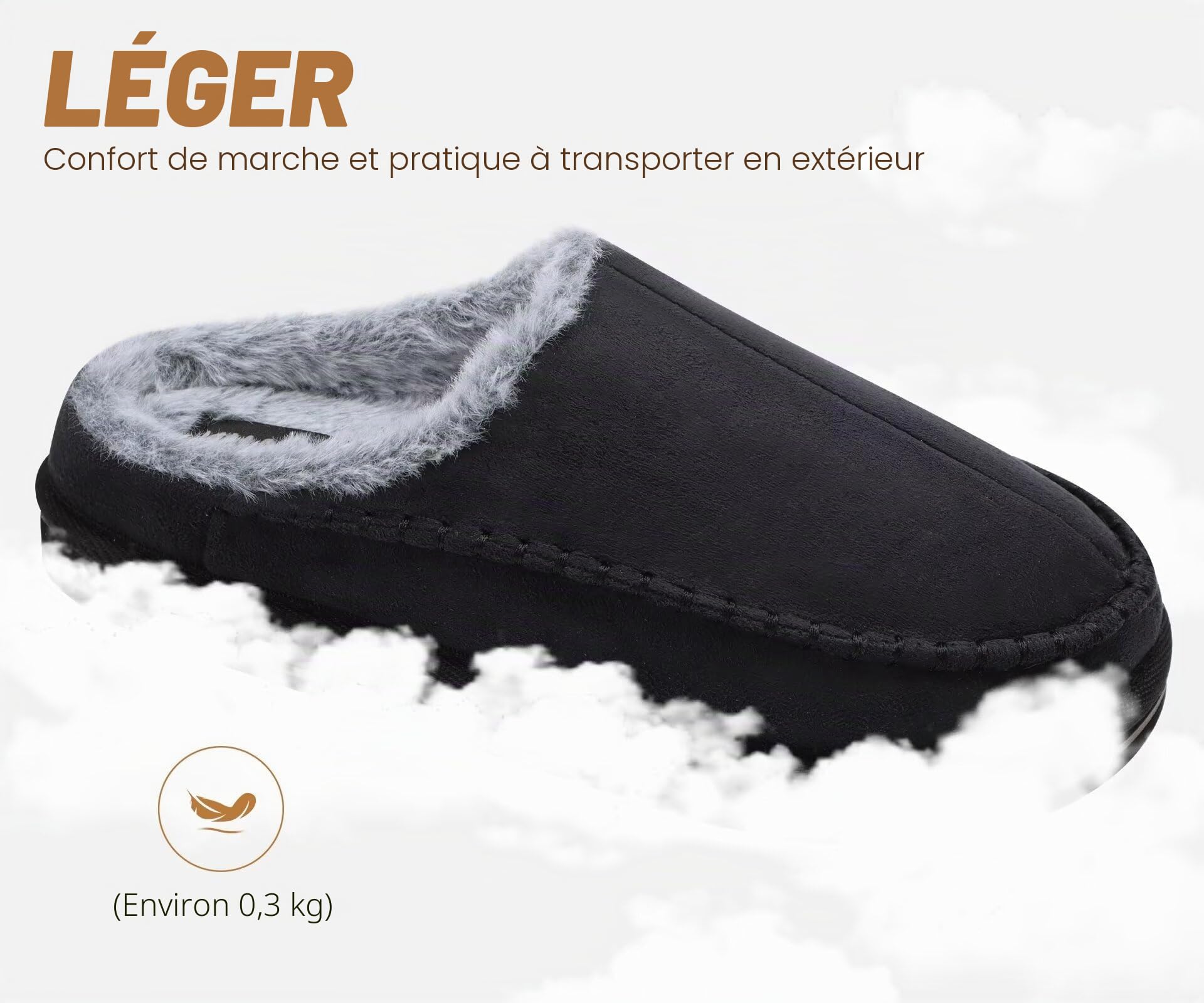 KuaiLu Pantoufles pour support de l'arche hommes Confortable Intérieur Point fait main Microsuède Sabot facile à mettre Maison Chaussures Avec Fausse Fourrure Chaude caoutchouc Extérieur