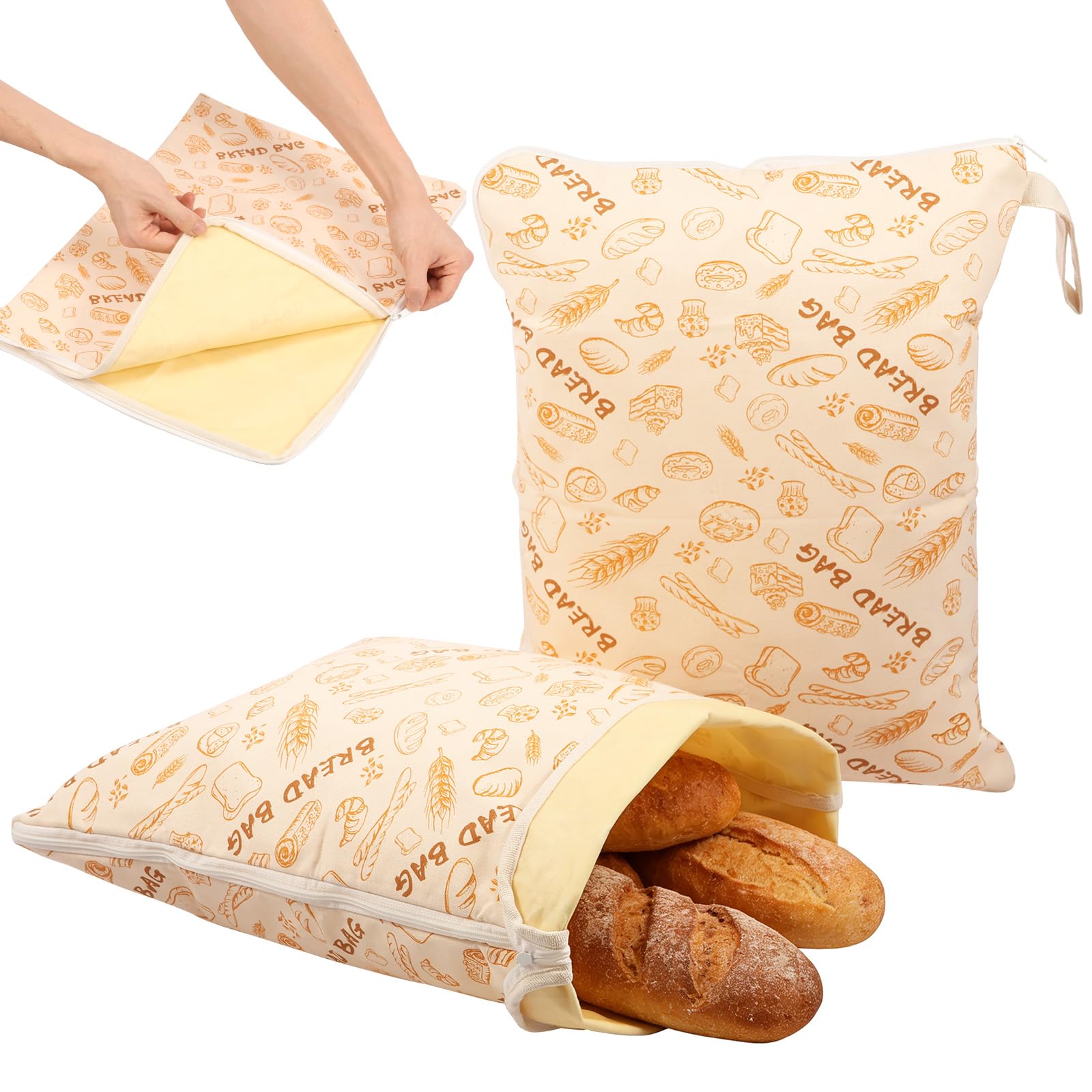 Guijzsltrg Beige 2Pack Reusable Beeswax Bread Bags For Freezer & Refrigerator 13X17inch Natural Organic Beeswax Sourdough Bread Storage Bags With Zipper Freshness Keeper For Homemade Bakery Essentials(Beige)