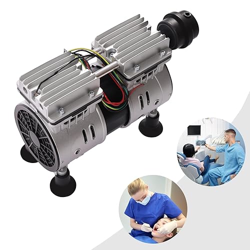 Miniatura 6 de Bomba de vacío sin aceite de 110 V 550 W, bomba de vacío industrial con 2 cilindros y ventiladores de enfriamiento, mini bomba de silencio de