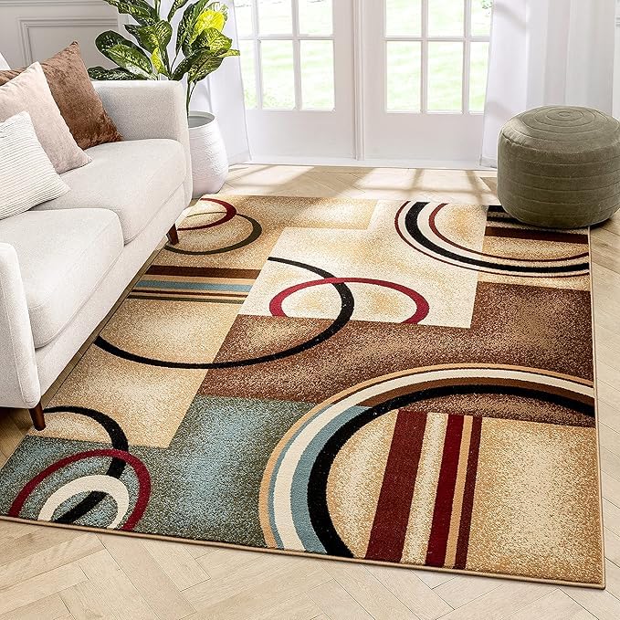 Tapis salon doux marron 110x190 cm à lignes géométriques