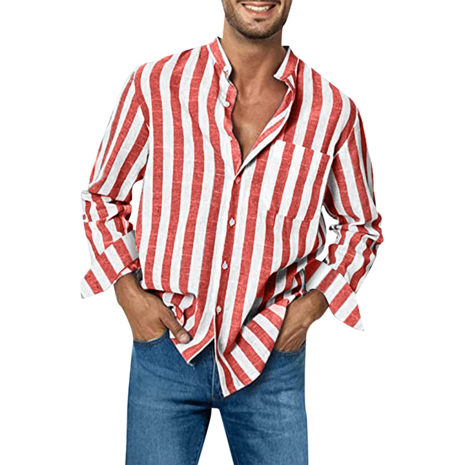 DGZTWLL Camisa de manga larga con botones a rayas verticales para hombre, cuello abatible, tela suave resistente a las arrugas para uso diario e informal inteligente