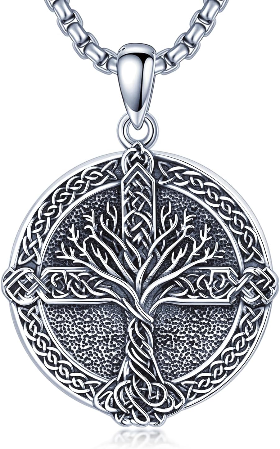 SIMONLY Tree of Life Necklace 925 Sterling Silver Cross Pendant Celtic Knot Necklace Religious Catholic Jewelry Christian Gifts for Men Women Unisex