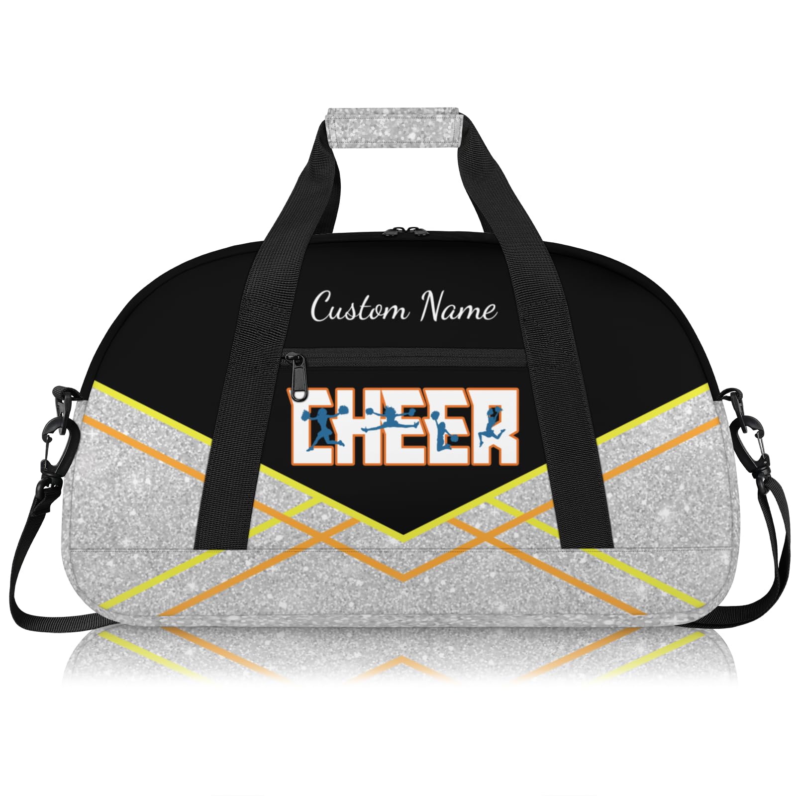 Personalised Cheerleading Duffel Bag for Girls | Custom Name Waterproof Sports Bag for Cheer, Gym & Travel | Cheerleader Team Gifts Bag with Adjustable Shouler Strap, Black Silver