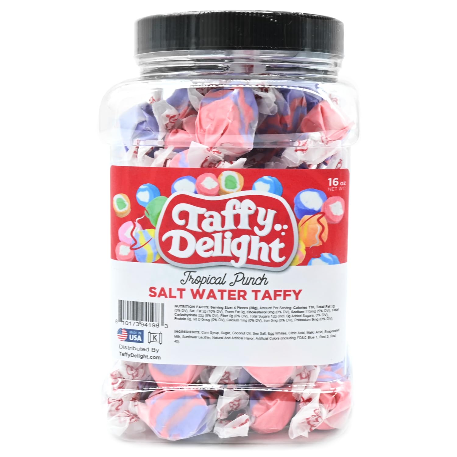 Taffy Delight Salt Water Taffy (16oz, Tropical Punch)