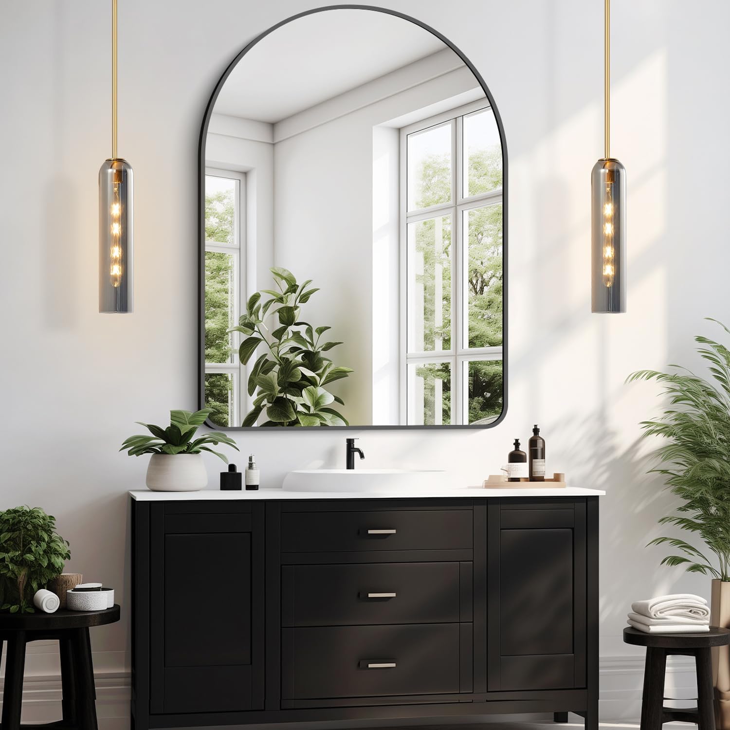 BOKT Modern Glass Pendant Light Nordic Chandelier Light Long Tube Pendant Lamp Mid Century Adjustable Hanging Lighting Kitchen Island Cylinder Ceiling Lights for Dining Living Room (Smoky Gray)