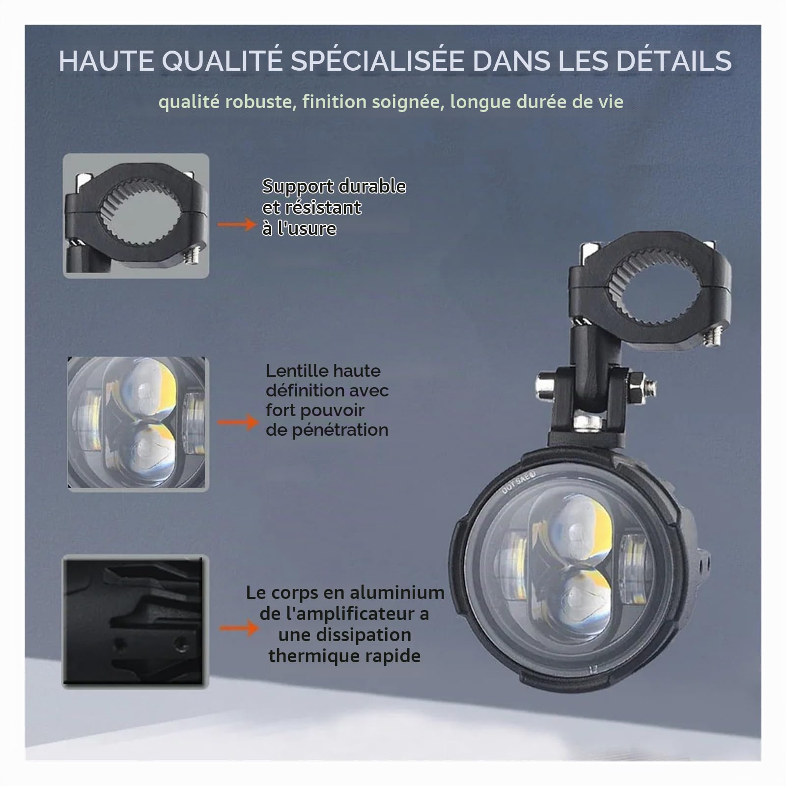 Phare Moto Paire Phares Antibrouillard pour Moto 100 W Feux Brouillard Auxiliaires À LED Phares Avant Bicolores Phares