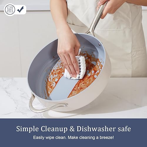 Miniatura 6 de Juego de utensilios de cocina de cerámica antiadherentes con tapa, juego de utensilios de cocina no tóxicos sin PFAS con revestimiento de cerámica