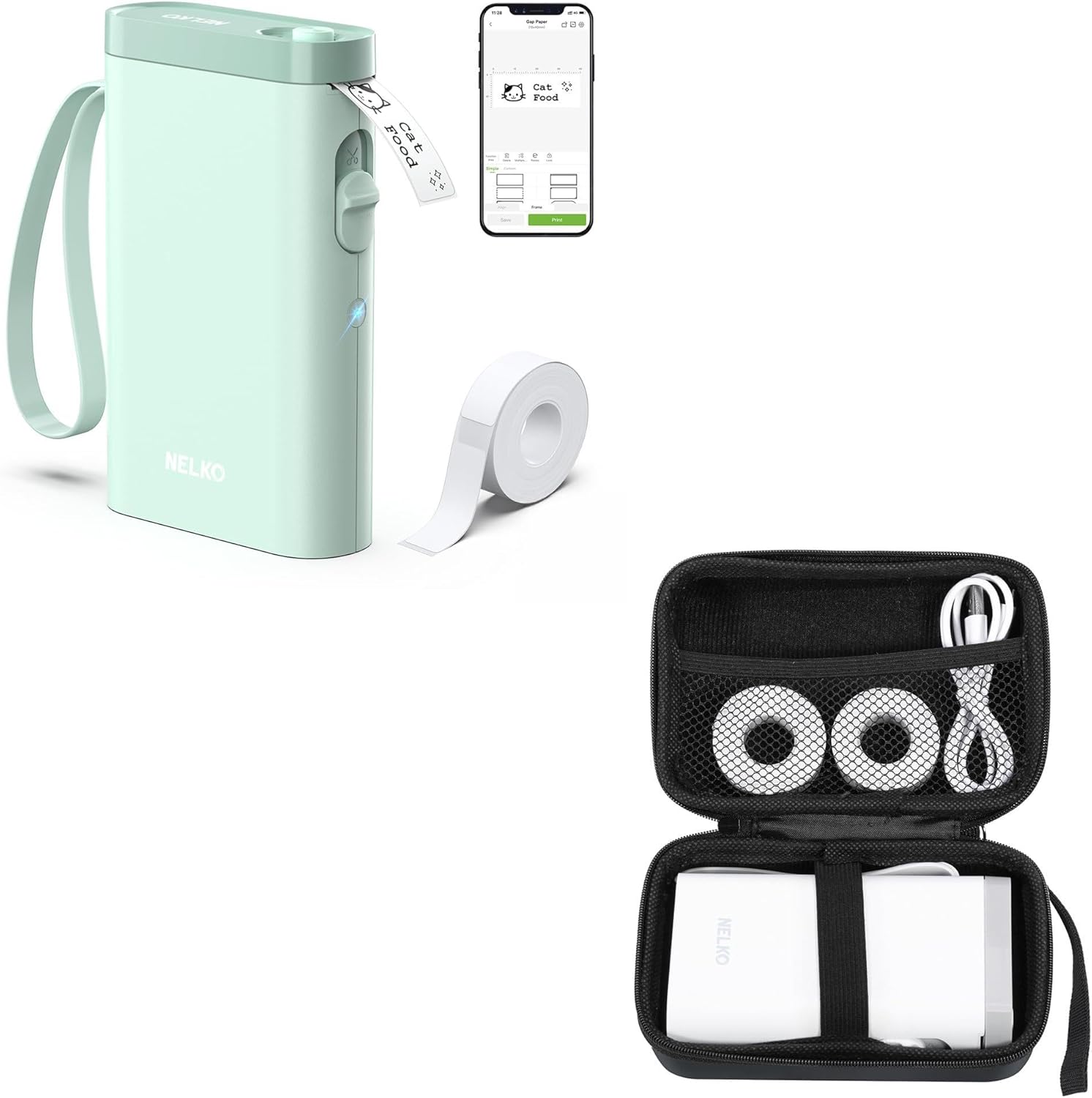 Nelko Green Label Maker Machine with Tape, P21 Portable Mini Label Printer, Case Compatible P21 Label Maker, Compatible with Most Mini Label Printers
