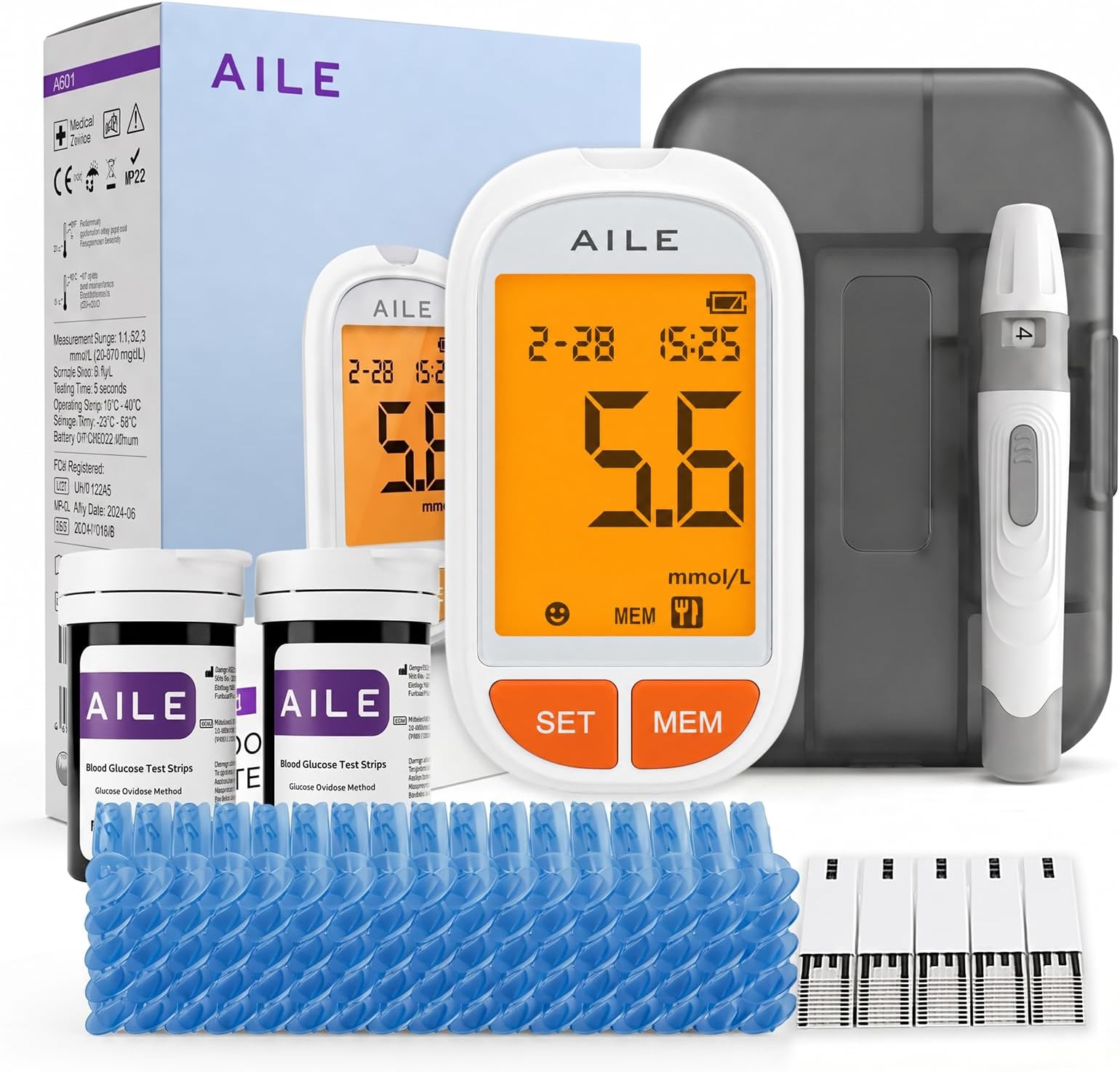 blood Sugar Monitor, Large Backlit LCD Diabetes Testing Kit, 50 set