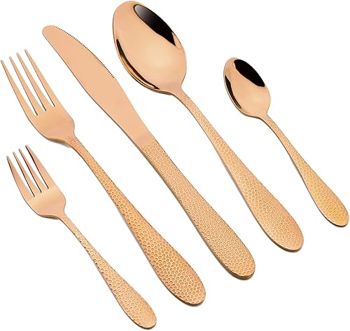 Miniatura 5 de Gugrida Juego de cubiertos dorados de acero inoxidable, 5 piezas antioxidantes con espejo pulido, juego de utensilios dorados para 1 con embalaje de