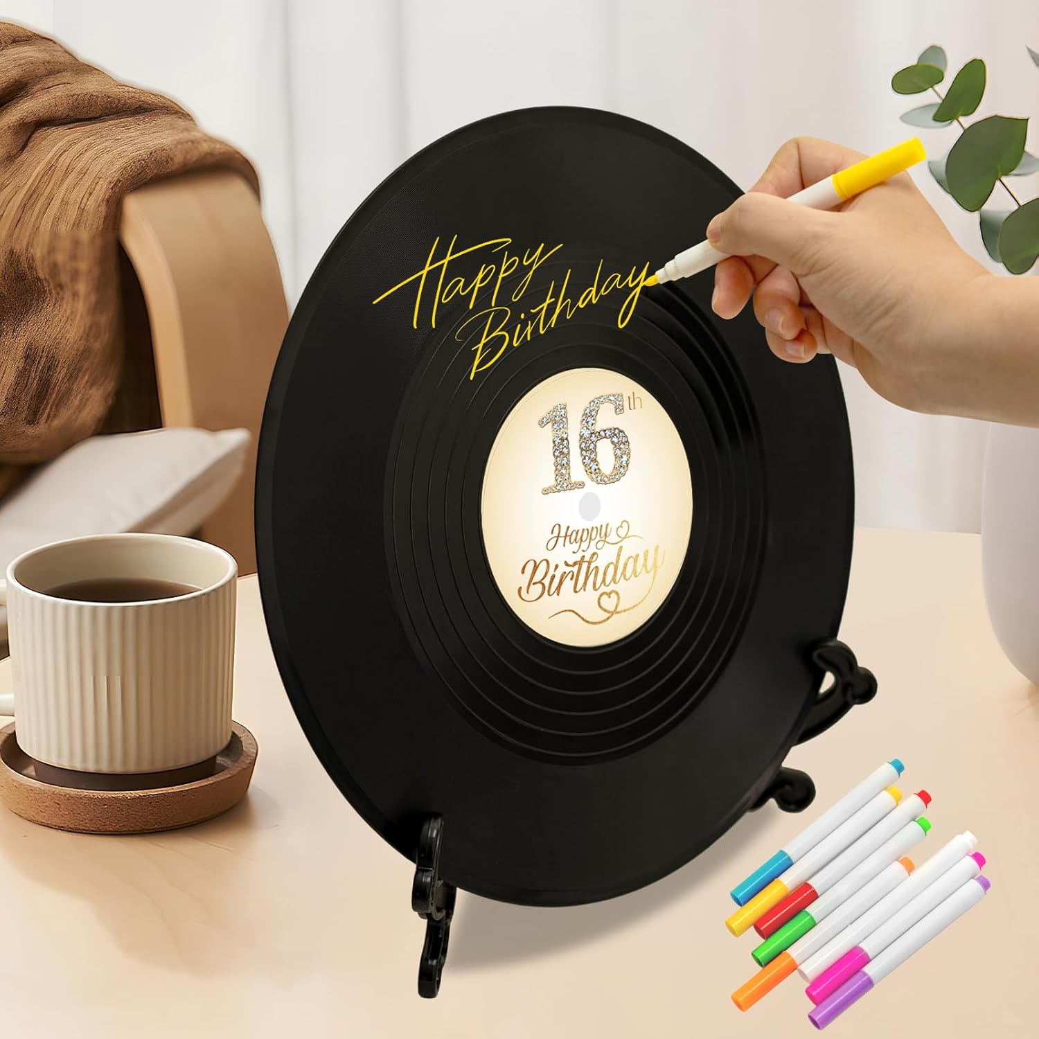 Sweet 16th Birthday Vinyl Record Decorations,Celebration Card 16th Guest Book Alternatives,Sweet 16 Decorations Party Favors Sign Poster,Great Sweet 16 Gifts for Girls Boys (16 Years Old) - Image 4