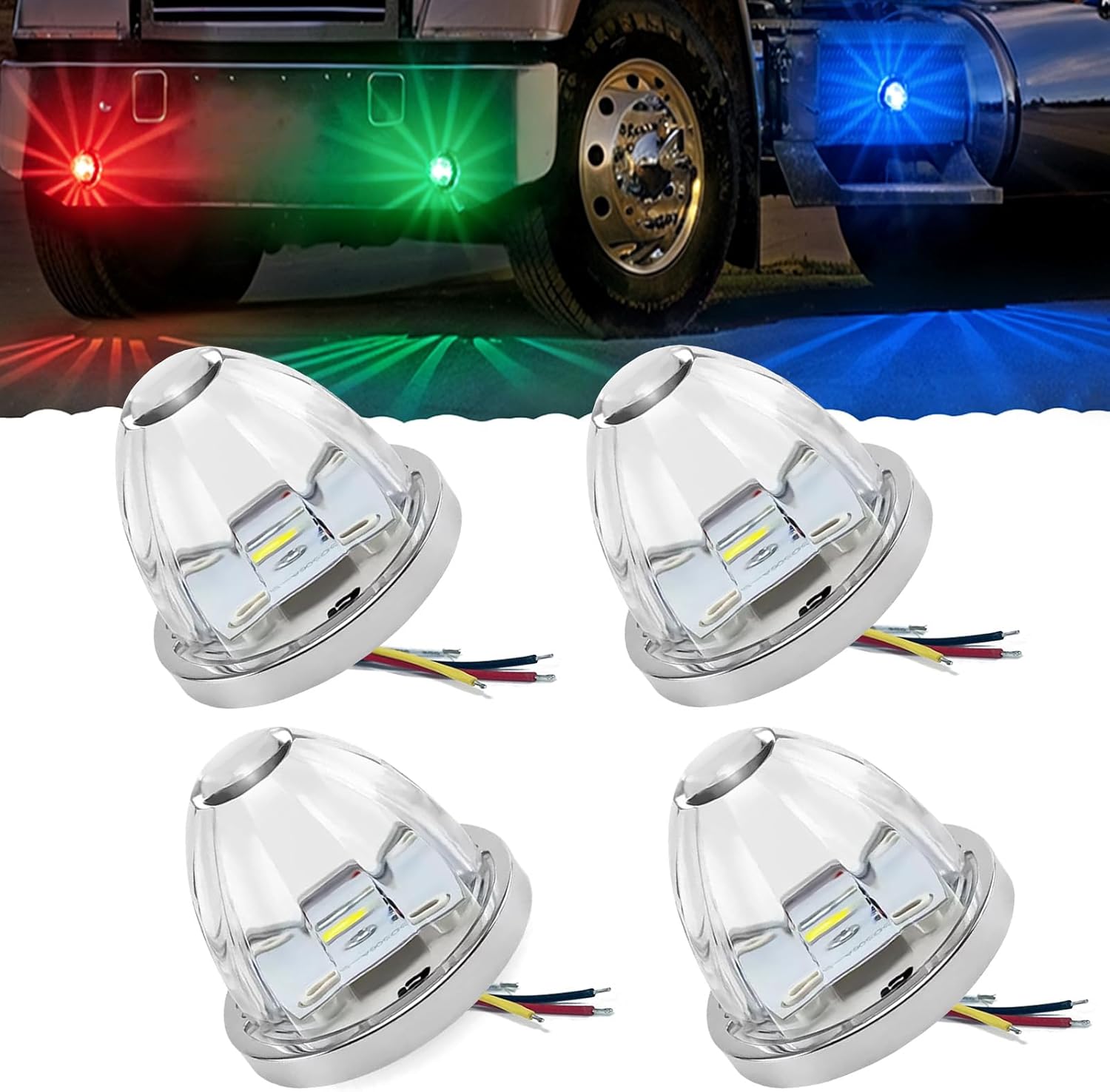 4-Pack RGBW Watermelon LED Marker Lights, IP67 Waterproof Side Marker Clearance Turn Signal Cap Roof Trailer Lights for Semi Truck, Trailer, Bus, Van,Camper,Golf cart