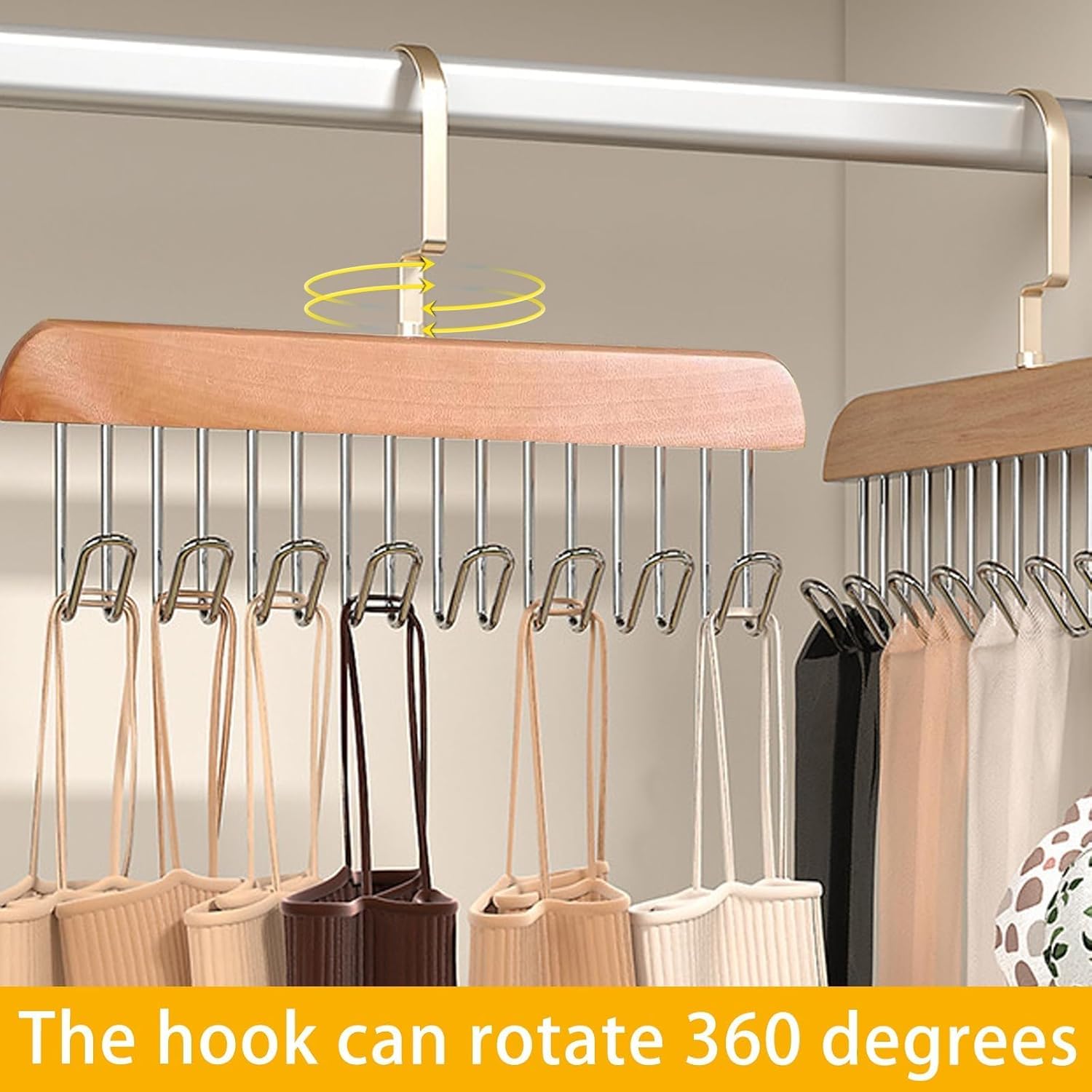 2x Appendino Per Cinture In Legno - Organizzatore Armadio Con 8 Ganci Per Cravatte E Accessori - Foto 7