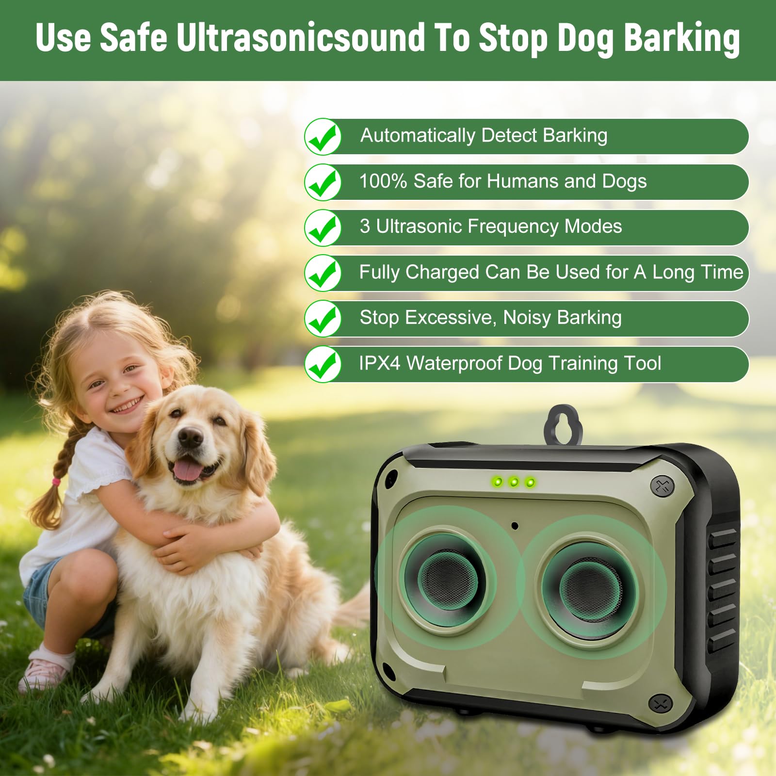 Podazz Dispositivo Anti-Bell per Cani Fermapellare Ultrasuoni - 15m Raggio Ricaricabile Bell Dissuasore 3 modalità, Dispositivo di Addestramento Sicuro per Cani Interno ed Esterno