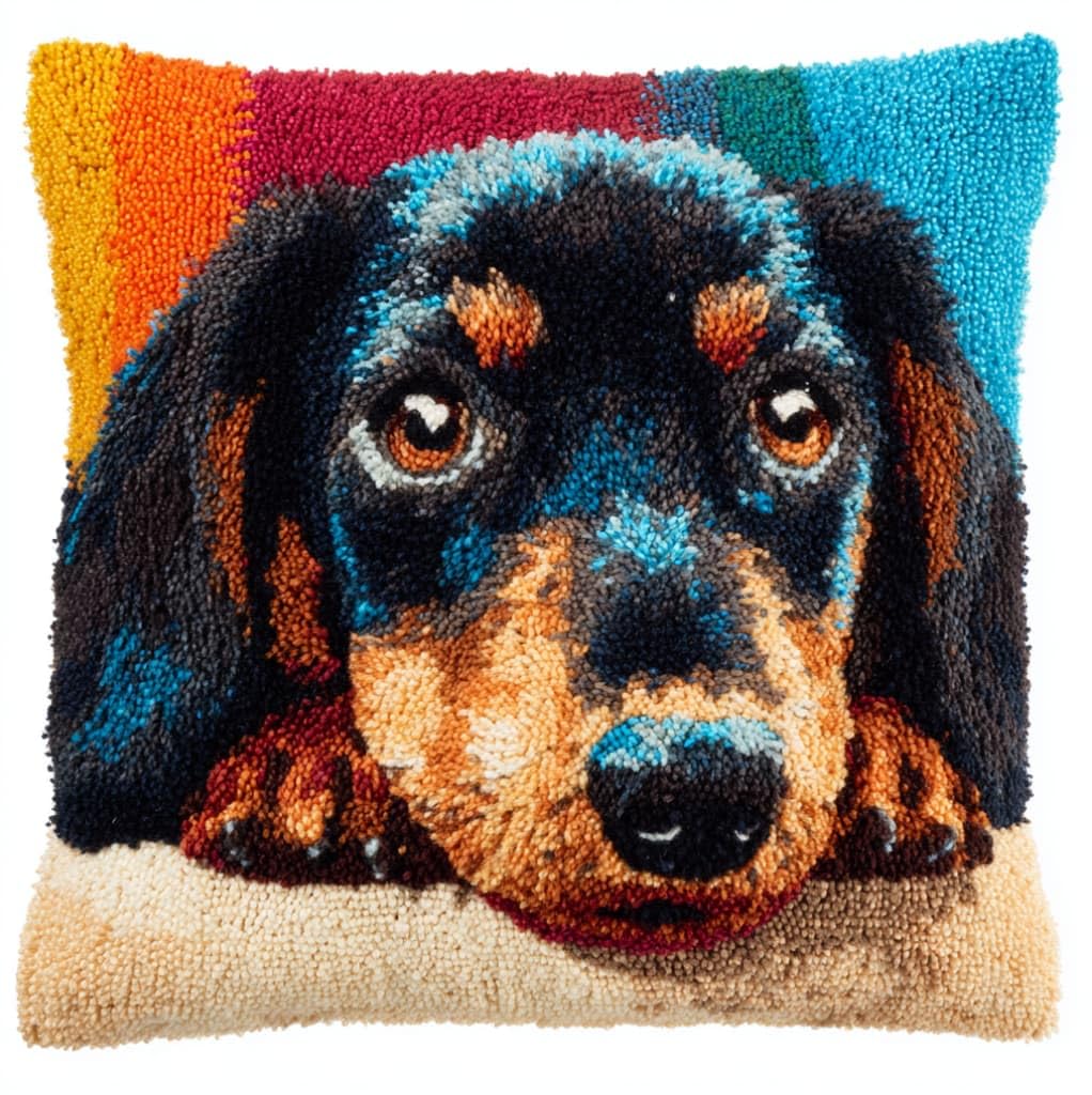 Axiangzik Dachshund, Animal Dog Pre-Printed Latch Hook Pillow Kit,