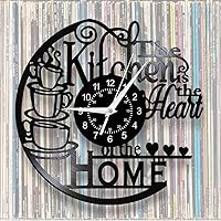 Vista 9 de 12'' Kitchen Vinyl Record Wall Clock, Kitchen Heart Home Theme Wall Clock Coffee Bar Wall Watch Clock Coffee Wall Decor Battery Operated Silent