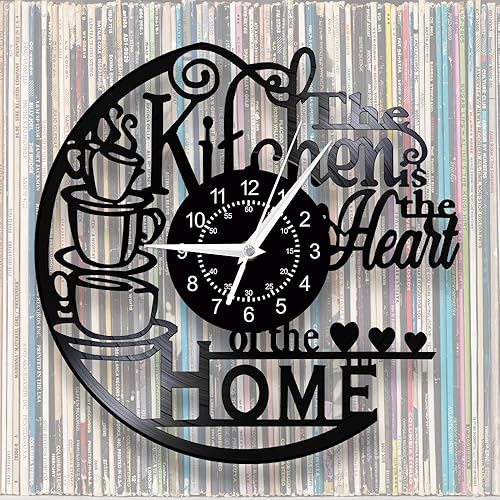 Miniatura 9 de 12'' Kitchen Vinyl Record Wall Clock, Kitchen Heart Home Theme Wall Clock Coffee Bar Wall Watch Clock Coffee Wall Decor Battery Operated Silent
