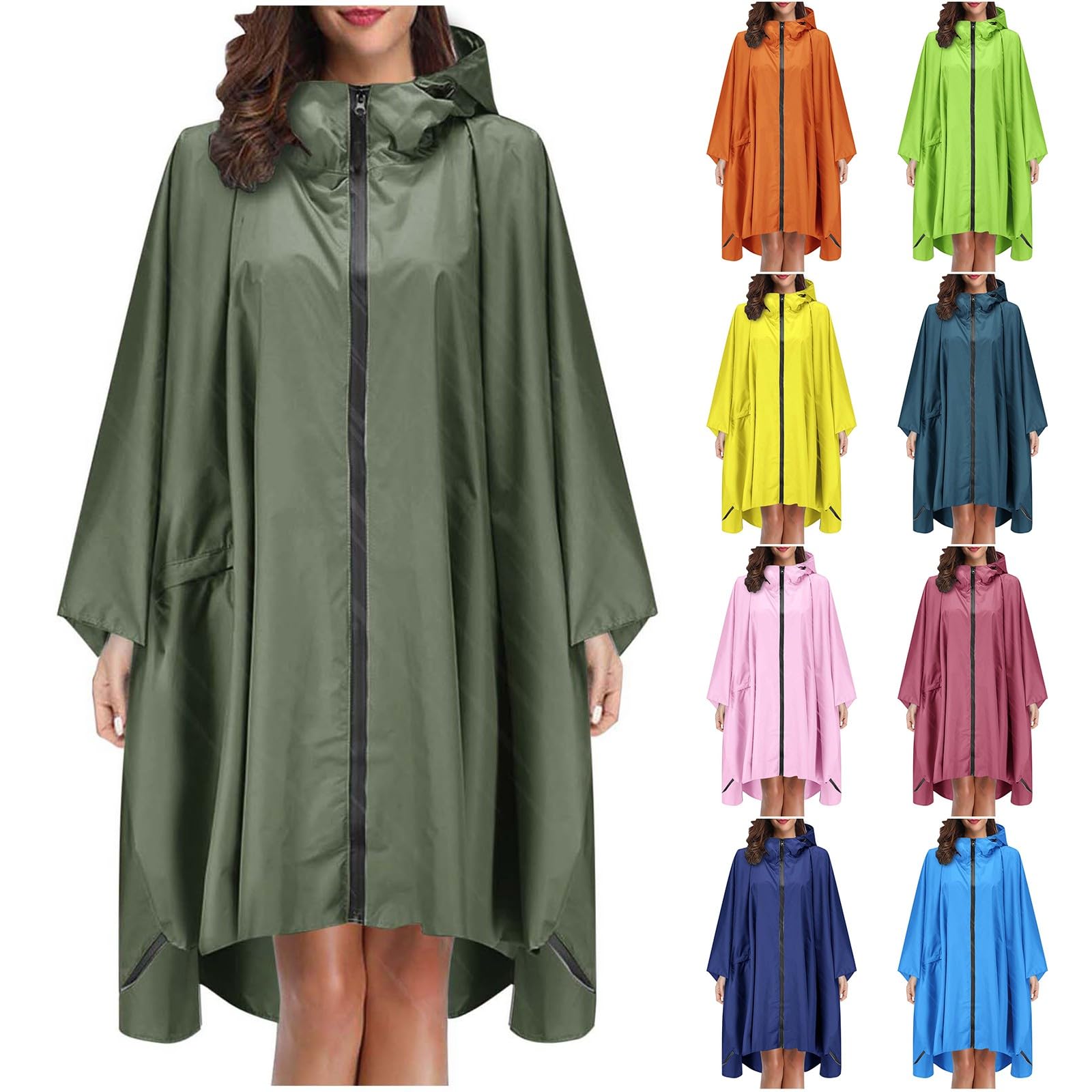 Poncho de lluvia para mujer y hombre, bolsa plegable para bicicleta, poncho de lluvia, senderismo, elegante, impermeable, con capucha, cremallera y cremallera para exteriores, abrigo para