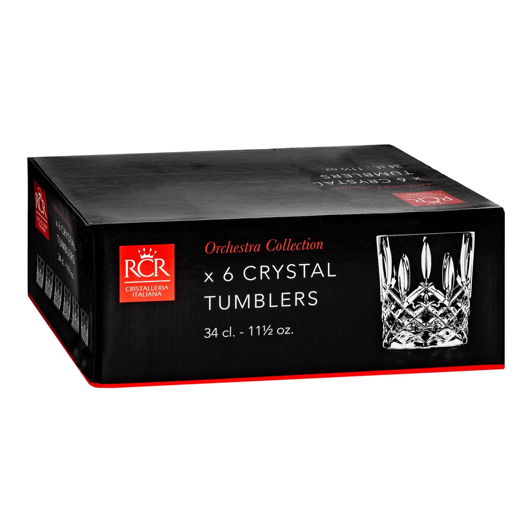 RCR Crystal Orchester Geschnittenes Glas Dof Doppelte Altmodische Whiskygläser Trinkgläsers Set - 340ml - Pack Von 12