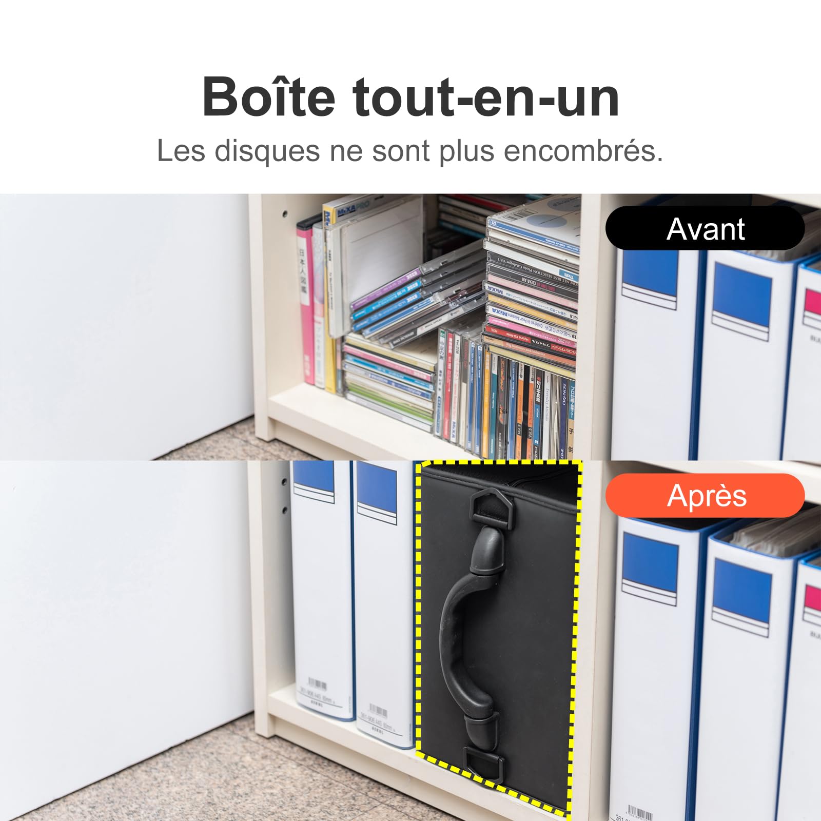 SANWA Pochette CD/DVD 512 Disques, Boîtier de Rangement Rigide avec Fermeture Éclair et Poignée, Étui Portable pour VCD, Blu-Ray, Films, Musique – Maison, Bureau, Voiture, Noir