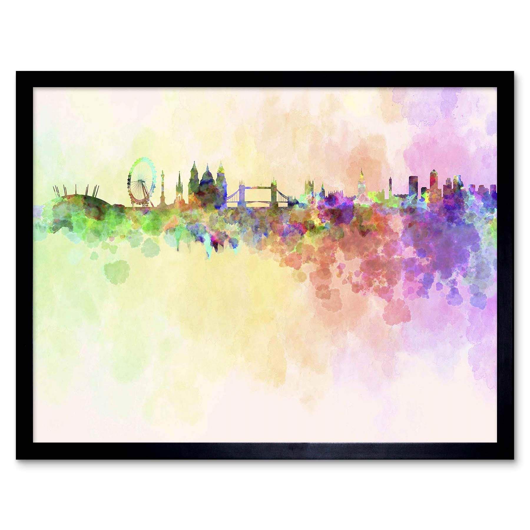 Wee Blue Coo Painting Abstract Cityscape London England Skyline Paint Splash Art Print Framed Poster Wall Decor 12X16 Inch