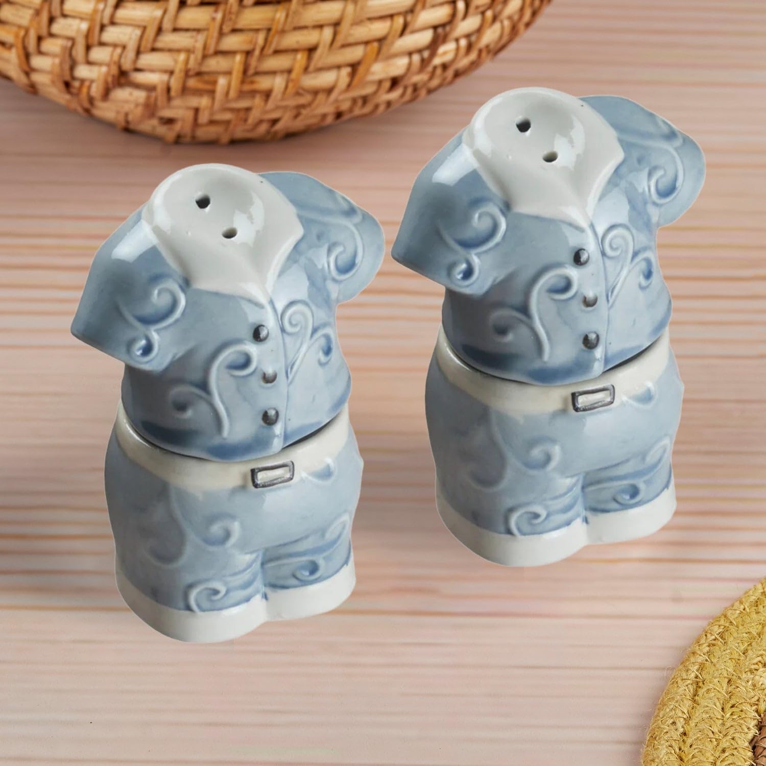 Kookee Ceramic Salt Pepper Set with Tray for Dining Table | Blue (9972) — Amazon image 7