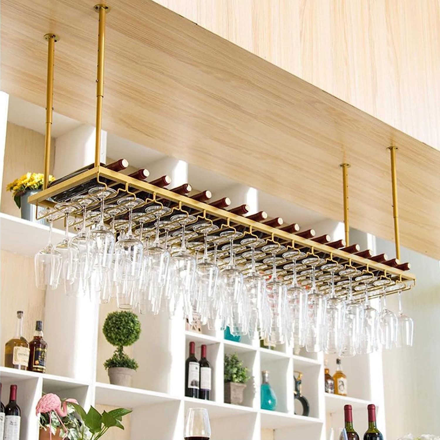 Casier à bouteilles de plafond en métal pour une cuisine bistrot ou un bar de salon unique